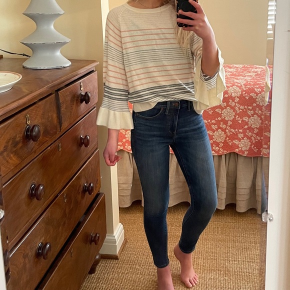 LOFT Sweaters - LOFT White/Off-White + Pastel Striped Sweater